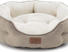 Bedsure小狗狗床 - 室内猫狗圆形床，可水洗宠物床，带防滑底，20英寸，浅褐色 
