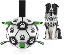 QDAN狗狗足球玩具，带绑带，互动拉力赛狗玩具，小狗生日礼物，狗狗咬咬玩具，狗狗水上玩具，耐用的小中型狗狗足球世界杯球（6英寸）