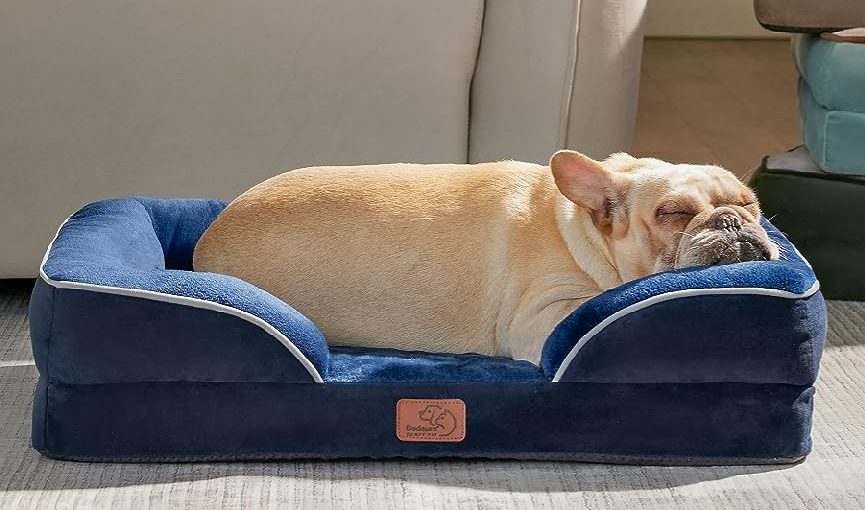 Bedsure大型犬骨科狗床 - 大号可水洗狗沙发床，高密度支撑泡沫宠物沙发床，可拆卸可水洗套，防水内衬和防滑底座，海军蓝色