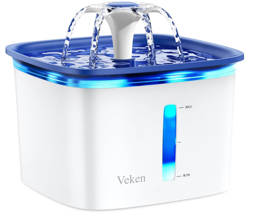 Veken 95盎司/2.8升宠物饮水机，自动猫狗饮水器，智能泵，适用于猫、狗和多只宠物（蓝色，塑料） 