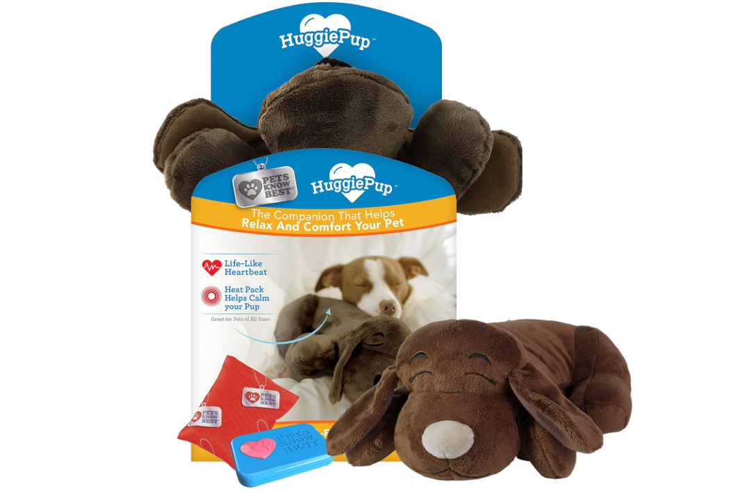 宠物专家Pets Know Best推出的HuggiePup - 撒娇小狗行为辅助玩具，极适合笼子训练 - 脉动心跳，加热包 - 巧克力犬
